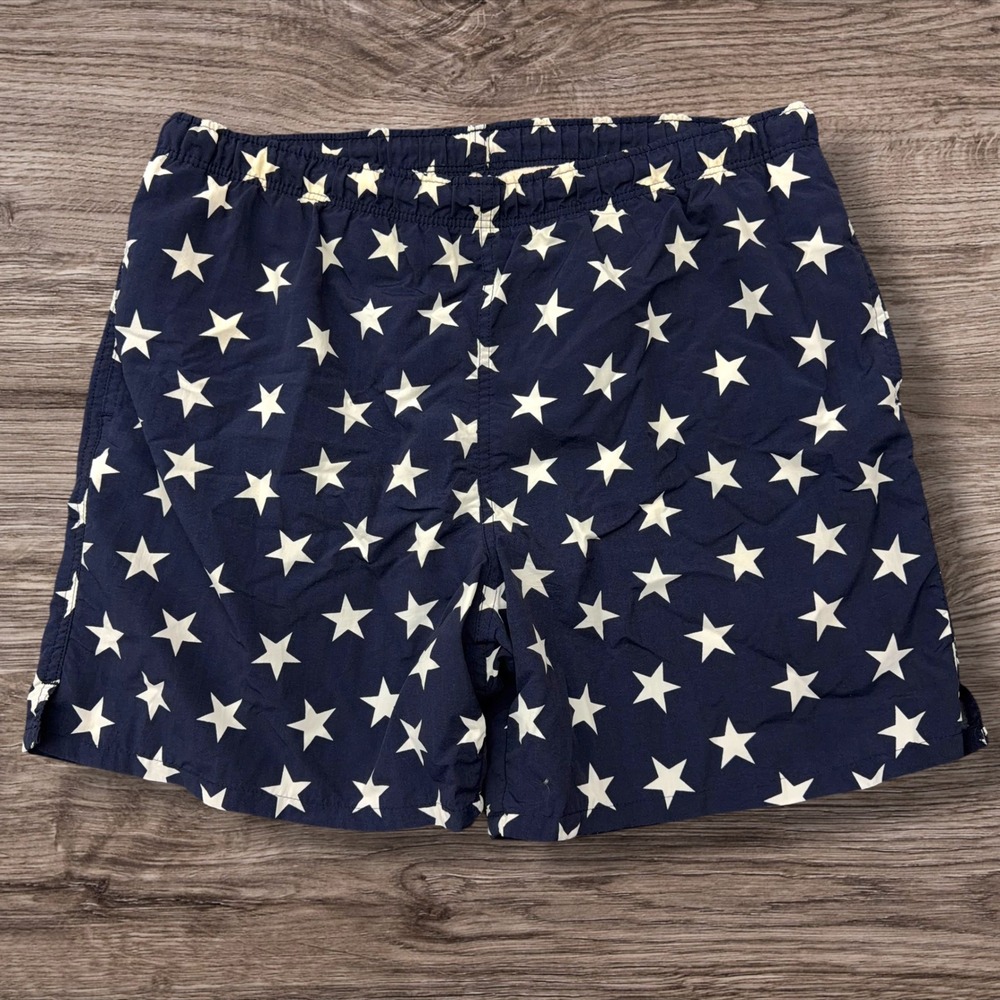 Vtg Lands End Swim Trunks Mens M 32-34 Navy Blue White Star Mesh Lining USA Made - Picture 1 of 12
